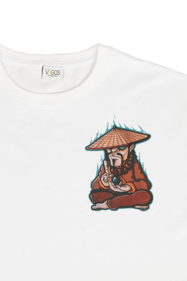 Monk White Streetwear Unisex T-Shirt - Graffiti-inspired design with digital print, 100% cotton.